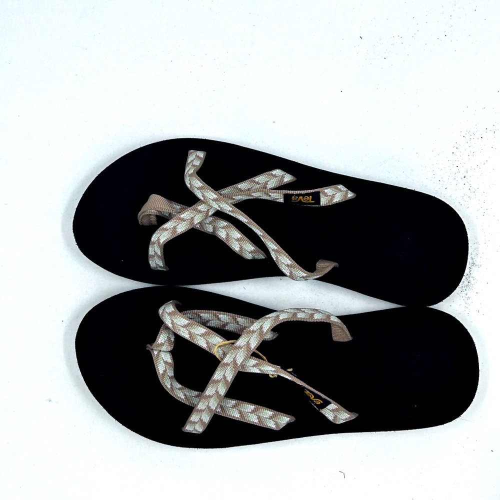 Teva Olowahu Retro Geometric Natural Flip Flops Sandals Women’s Size 8